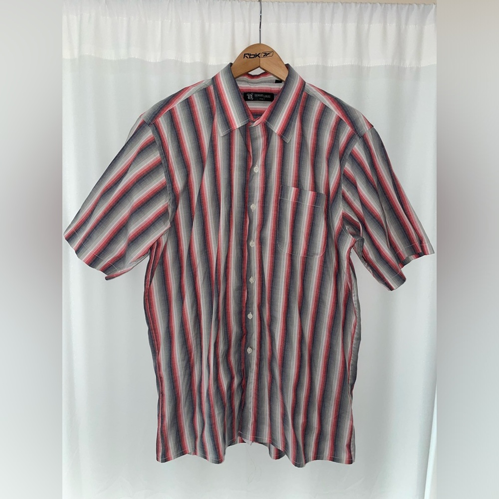 Sergio Louis Italy men’s XL 17-17.5 striped button down shirt tee t short sleeve